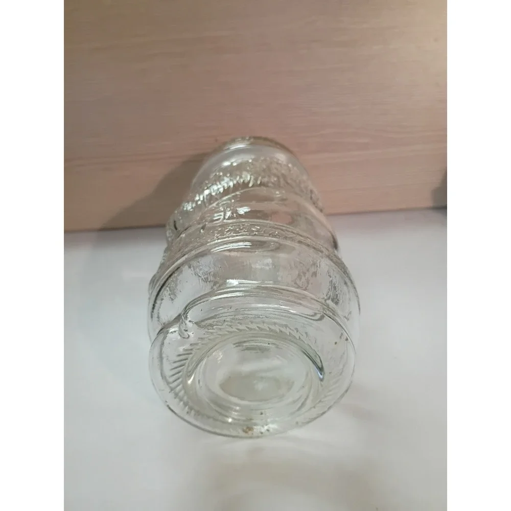 Vintage Clear Glass Santa Claus Apothecary Jar Christmas Canister with Lid 8in